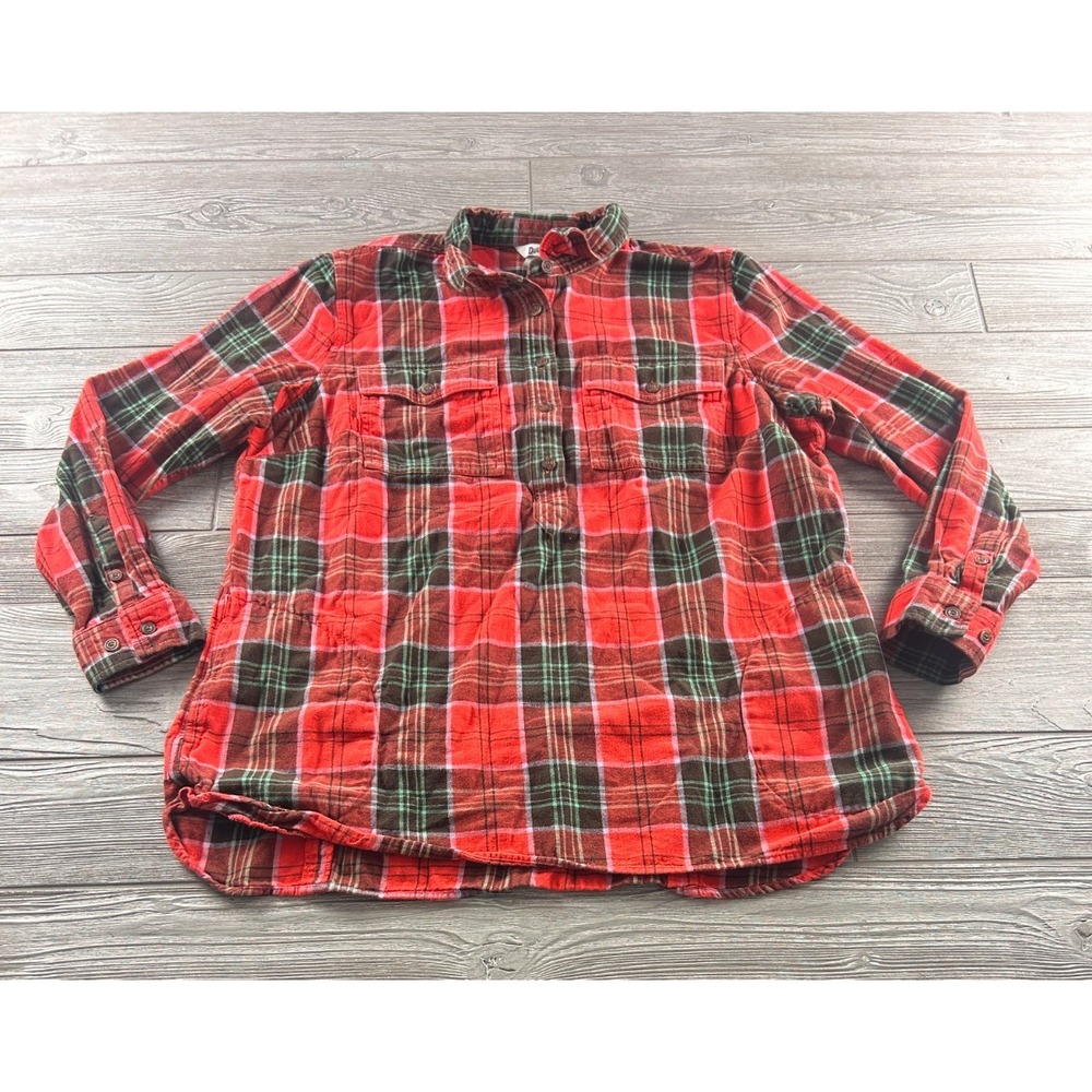 Duluth Trading Flannel Shirt Women’s Sz XL Red/Green Plaid LS 1/2 Button Top